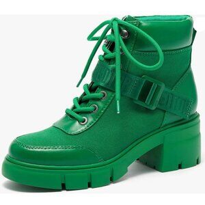 REDTOP Combat Boots Chunky Lug Sole Ankle Boots Lace-up size 7 green